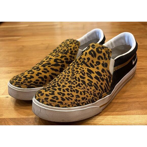 Nike Court Legacy Leopard Slip On Sneakers Size 8.5 Women’s Tan Black - Picture 1 of 9